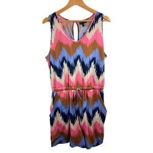 Allison Brittney Women XL Sleeveless Zig Zag Print Drawstring Romper Comfy Beach